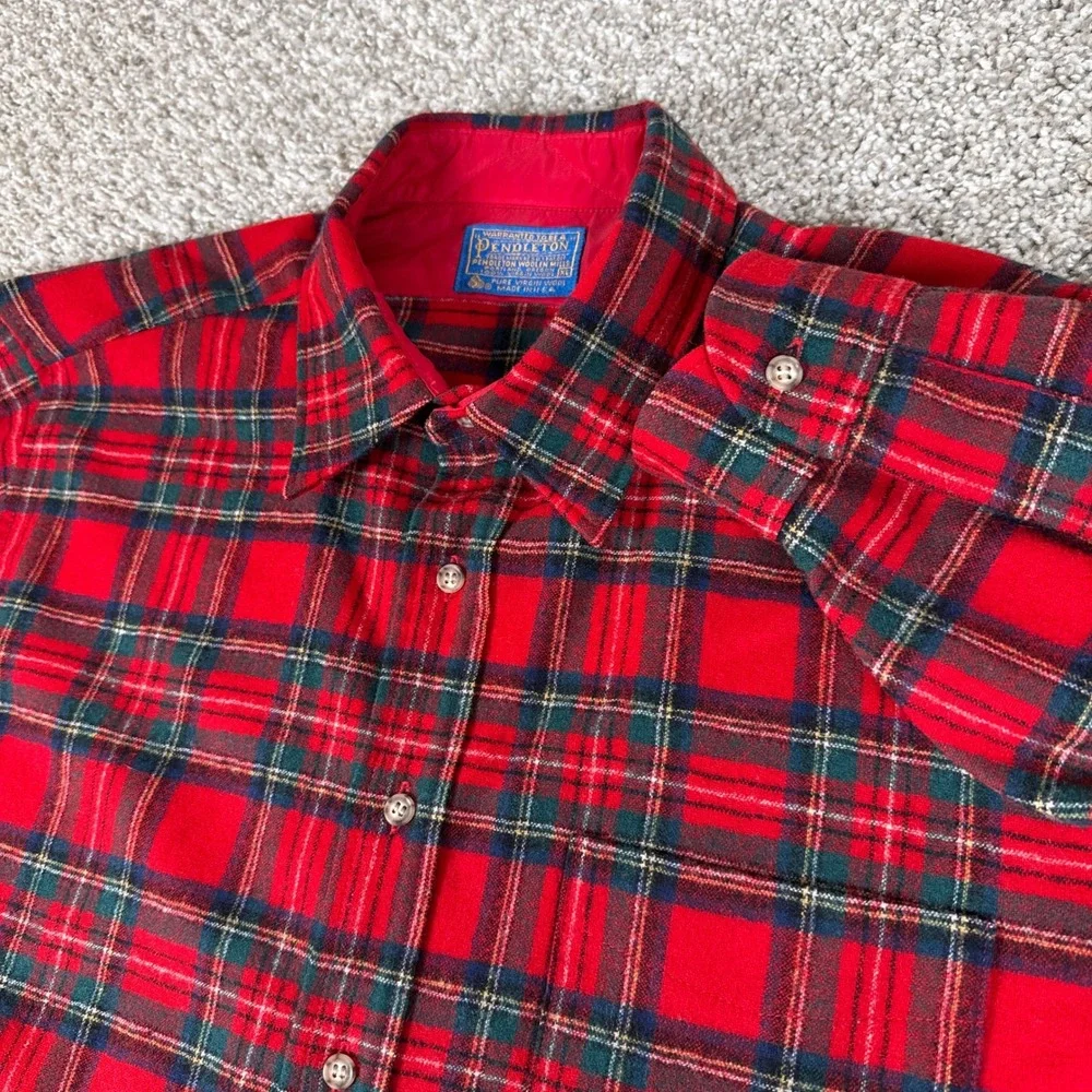 Pendleton Shirt Mens XL Red Royal Stewart Tartan Plaid Wool Flannel USA Vintage
